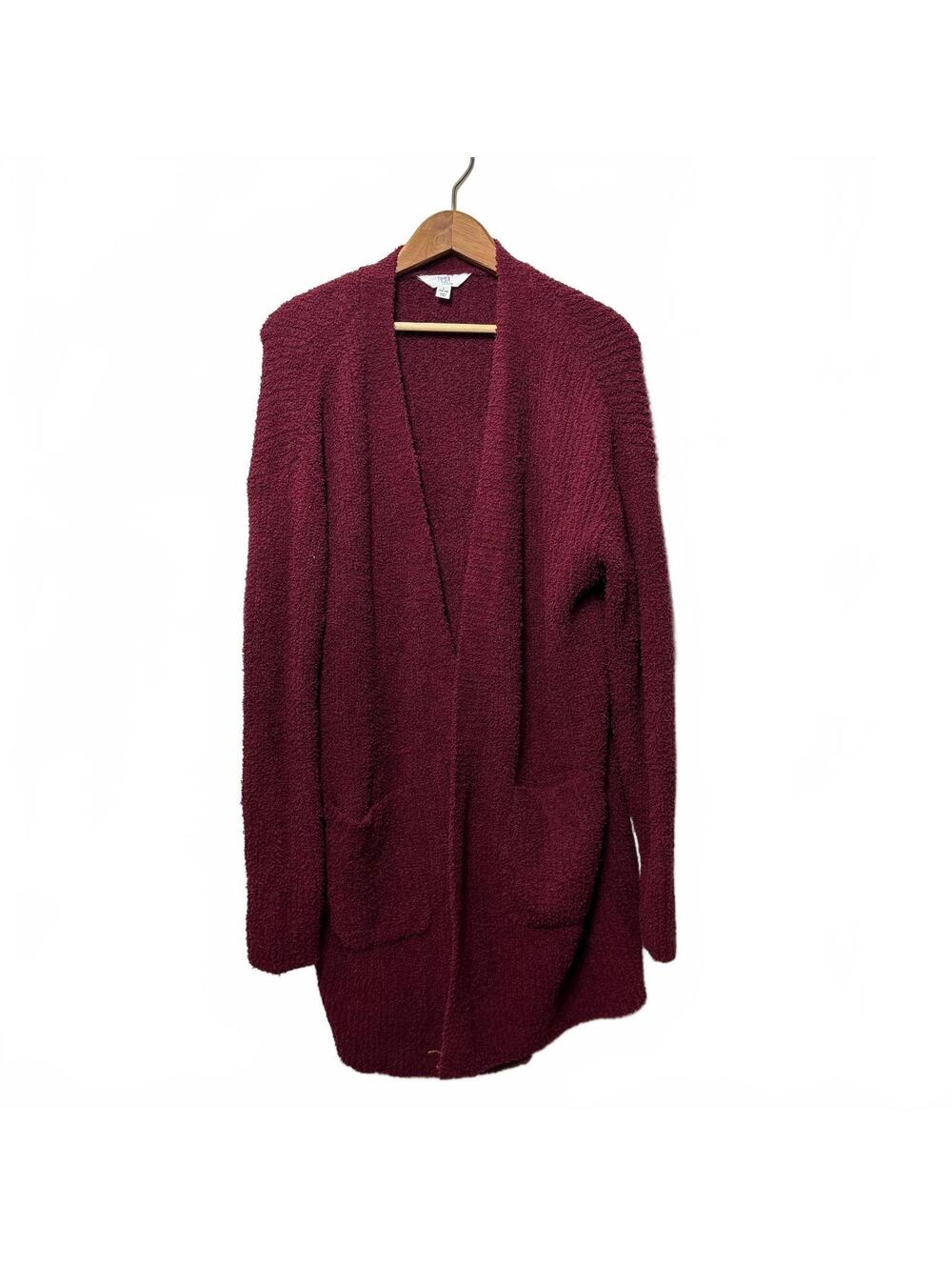 Time and Tru Burgundy Boucle Open Front Cardigan L